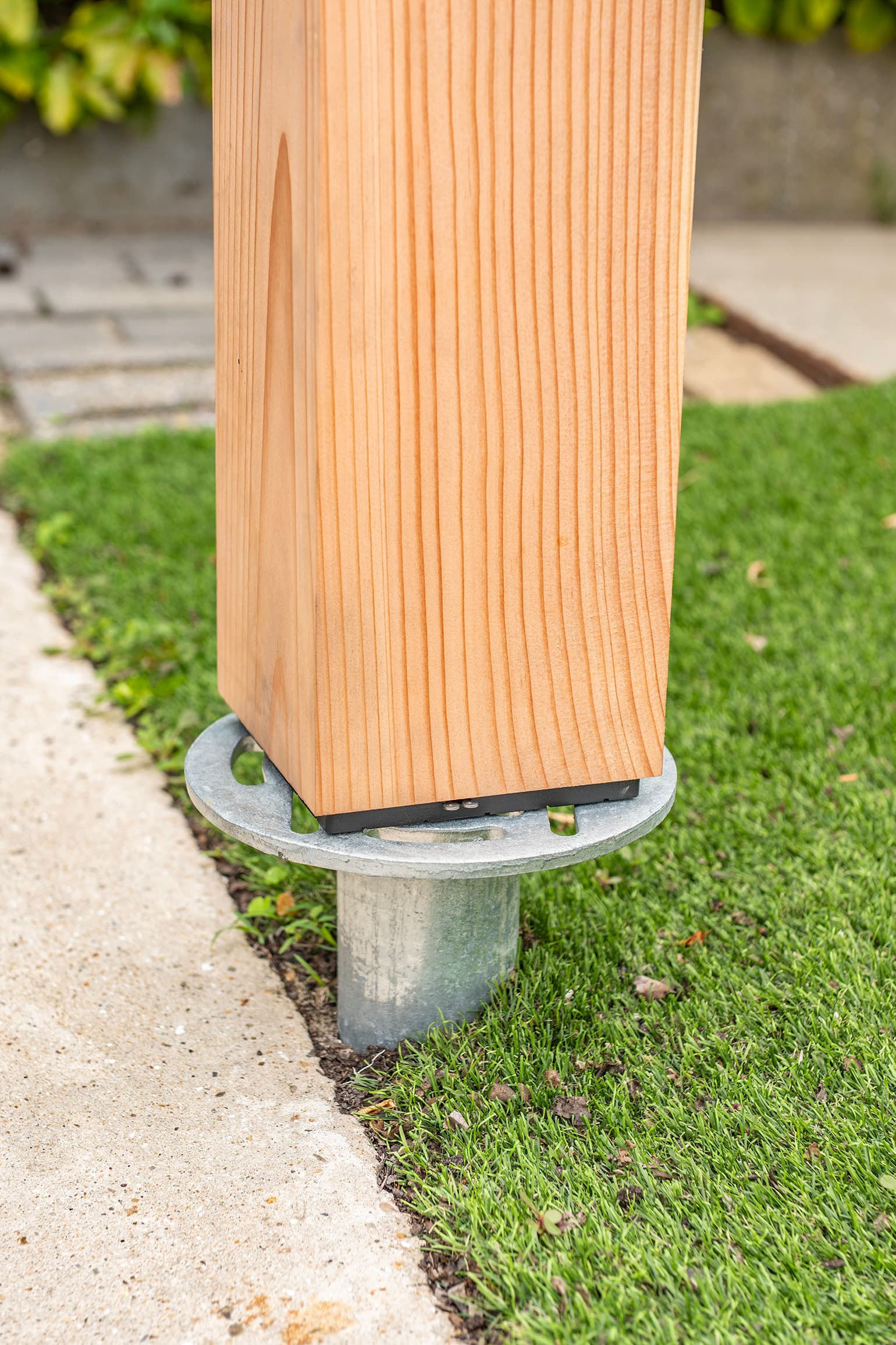 Timber post on a ground screw with Cobblit
